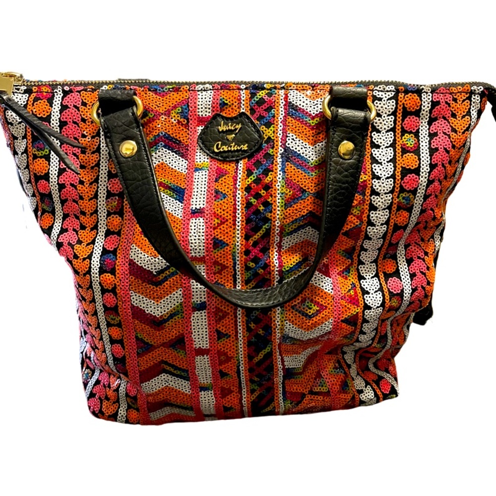 Y2K Juicy Couture Sequined Multicolored Patterned Tote Bag w/detachable strap